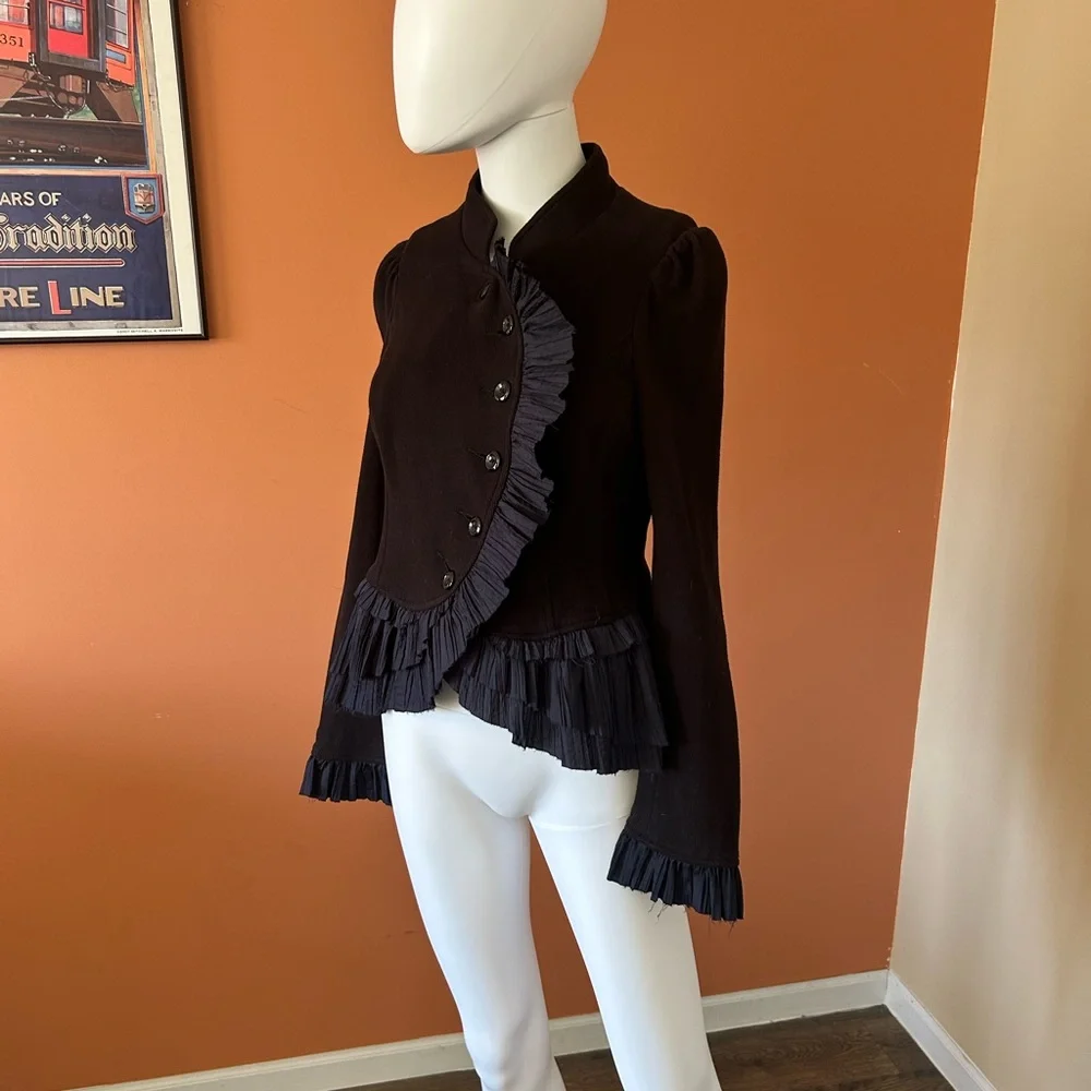 NWT FREE PEOPLE military style black women’s ruffled blazer - Picture 4 of 11